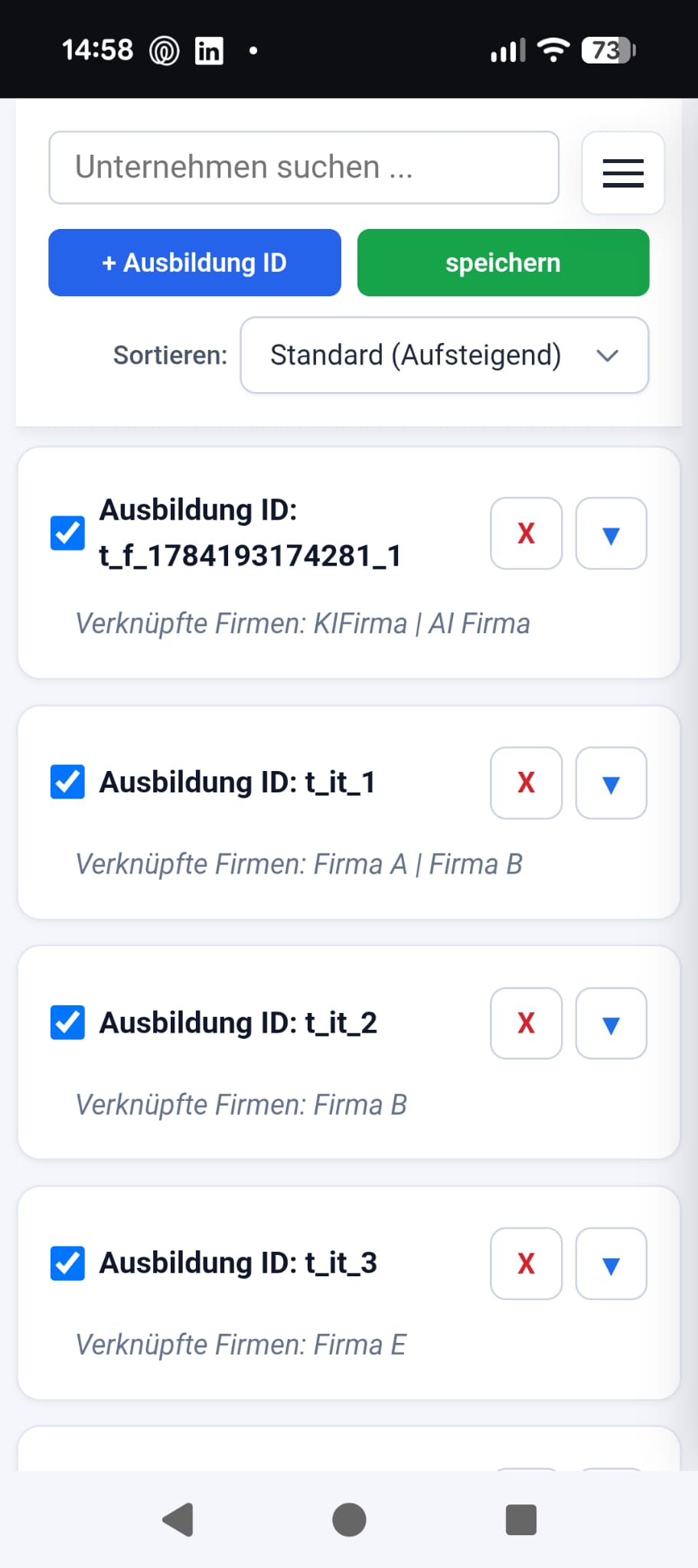 Ausbildungs IDs Liste